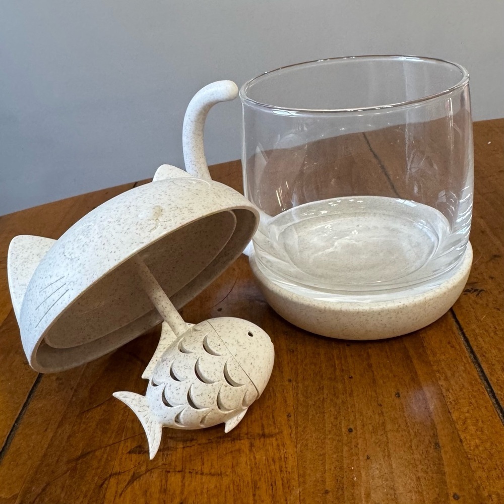 Cute Cat Glass Cup Tea Mug With Fish Tea Infuser Strainer Filter - Picture 7 of 13